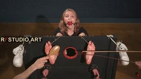 Bramble in Heavy Stocks - A Mix of Simultaneous Tickling and Bastinado + Ballgag, NoseHook, and Blindfold (FULL HD MP4)