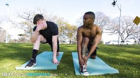 ”Hot Stud Teaches Black Crush Yoga Poses”