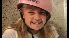 cute blonde little summer skates and fingers herself