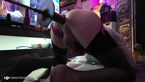 trans with sex machine on full speed getting a good pounding