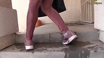 asian MILF Pees her yoga pants real pee desperation