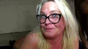 Mature blonde PAWG with glasses gangbanged hard