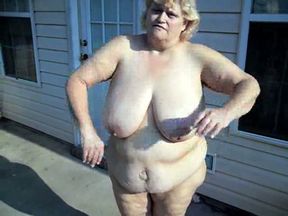 White trash SBBW obese housewife gets naked at the backyard