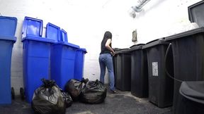 Putting out the Bins Jeans Wetting Peeing