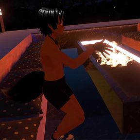 Masturbating in vrchat by a warm fire