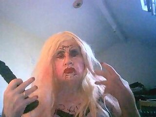 Fuckpig fag Sarah's humiliation, she masturbates, penetrates her shitpipe cunt, eggs and pies face