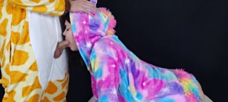 Gagging from a deep throat because his cock is huge