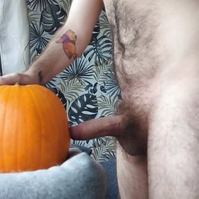 Big dick gay guy has sex with pumpkin