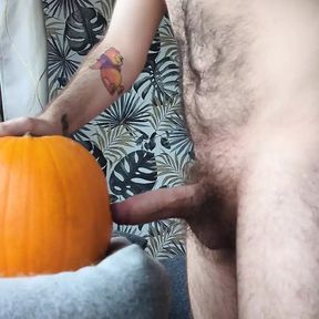 Big dick gay guy has sex with pumpkin