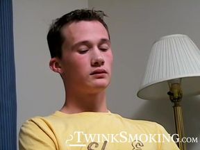 Hottie Braden Spence smokes reds while jerking and end it with a massive load of cum