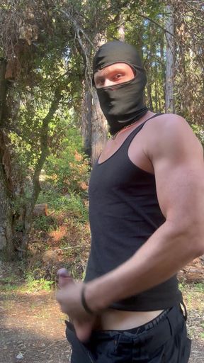 Man with big dick masturbates in homemade mask solo scene