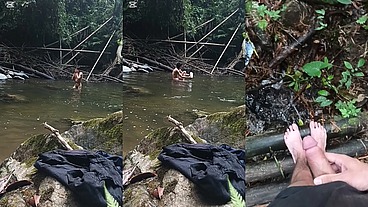 Desnudo en el rio, me masturbo y me orino en los pies