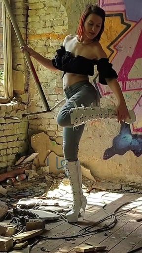 Walking and Teasing in My White Boots - Parts 1 and 2