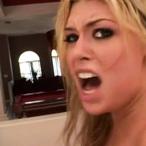 Blonde PAWG prepares for the anal threesome with creampies by swallowing a thick cumshot joyfully