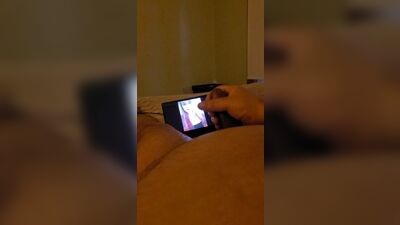 Dude strokes his prick while he's on a video call