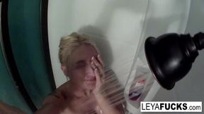 Hot big titty blonde takes a shower