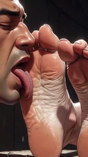 90 Year Old Granny Having Her Feet Licked by Slaves - She Loves It