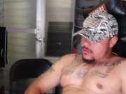 Army guy with thick juicy ass on gaming chair jacking off and riding pink dildo part 1