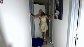 Stepping On His Head In Her Wedge Sandals