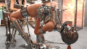 Hot animated slave girl in metal bondage and nipple torture