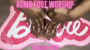 Oily Ebony Feet | Goddess Satin | Foot Fetish Foot Worship Pink Toes Wrinkled Soles Femdom