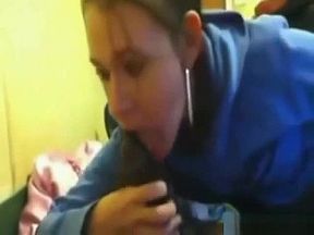 Young white brunette sensually sucks long black cock