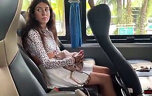 Public dick flashing - risky handjob in public bus full of people until he cum