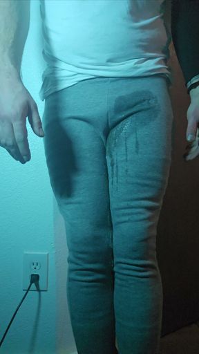 Wetting gray fleece-lined sweats