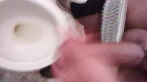 POV Transgirl Cumming at Camera While Pissing on Hand