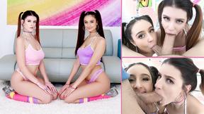 ”Eliza Ibarra & Michele James are giving a double blowjob”