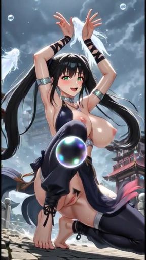 Japanese ninja girl dance in temple (Ai animation)   Clip 2