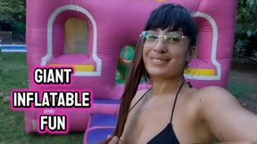 Fun on a giant inflatable castle—jump and work up a sweaty