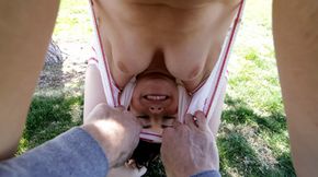 Flexible brunette fucked after football in the park