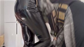 Galyna Posing On The Crotch Of Batman - Pink Transparent High Heels
