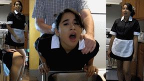 Indentured maid eRica gets spanked, fucked, & fish hooked for dropping a dish on the floor!!