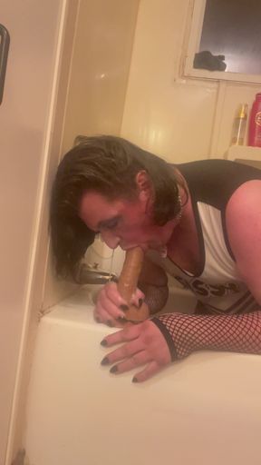 Trisha Trash CD Takes Massive Dildo Balls-deep - Sloppy Gagging, Drool-soaked Deepthroat