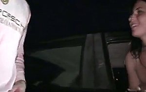 Busty teen public dogging gang bang through car window