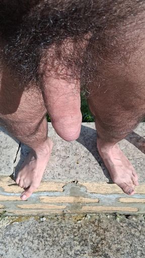 Outdoor piss with soft cock