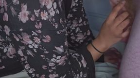 BBW MILF Sucks White Cock in Black Floral Robe | Tit Tease Blowjob Fetish