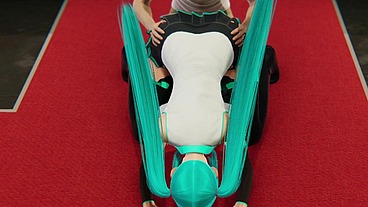 Miku gets her boobs massaged, her ass licking and a big dildo in her pussy.