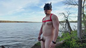Asian Muscle God Strips Bare by the Lake - Ripped Physique on Full Display &amp; Massive Load