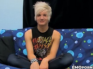 Blond Austin Mitchell jerks off massive cock before blowing off cum