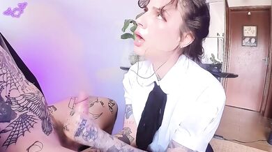Goth latina sloppy rimjob makes your dick melt blowjob cumshot