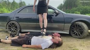 Trample My two slaves right next to the road