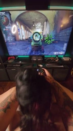 Goth gf reporting for booty while he plays the new call of duty (BO6)