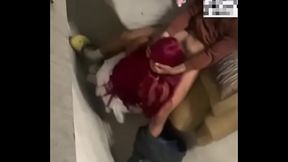 Tranny getting trained in the stair well