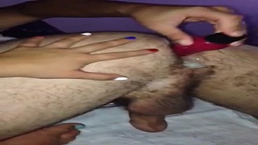 Girlfriend playing with boyfriends ass