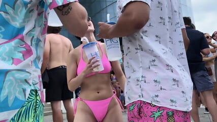 Asian bikini cameltoe at a party