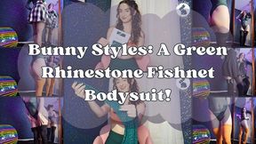 Bunny Styles: Green Rhinestone Fishnet Bodysuit