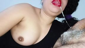 SUCKING HARD AND DEEP, UNTIL ALL HIS RED LIPSTICK COMES OUT OF HER BEAUTIFUL LIPS